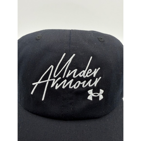 Under Armour Womens Script Logo Baseball Cap Black Adjustable Hat Sample New - Picture 2 of 10